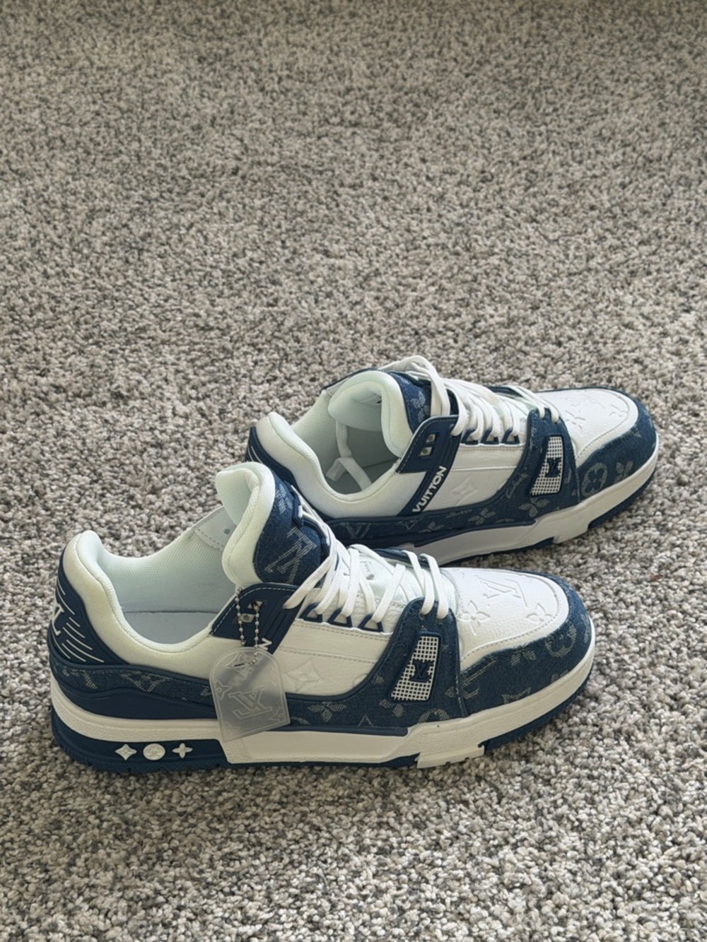 Louis Vuitton Navy and White Low-Top Monogram Sneakers - Picture 2 of 4